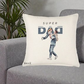 Cadou pentru Tata - Perna Personalizata Super DAD Tata si Fiica, 40x40 cm, Crem Reliefat, Husa Detasabila, Perna Inclusa, BEKZ®