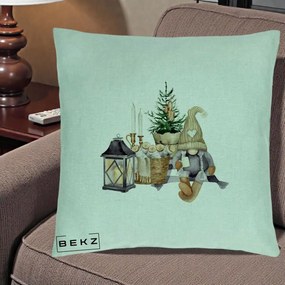 Perna Decorativa Gnom Scandinav cu Felinar, 40x40 cm, Verde Menta, Husa Detasabila, Perna Inclusa, BEKZ®