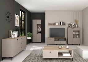 Comodă, gri-maroniu Taupe/stejar silverjack, DOMCA 2D3S