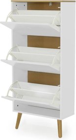 Pantofar cu detalii în decor de stejar și 3 compartimente Tenzo Dot, alb