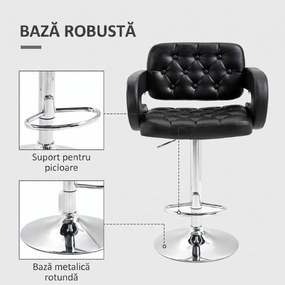 HOMCOM Scaun de Bar cu Spătar și Brațe, Scaun Modern de Bucătărie Rotativ cu Înălțime Reglabilă, 61x50x94-114 cm, Negru | Aosom Romania