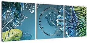 Tablou - Frunzele plantelor tropicale (cu ceas) (90x30 cm)