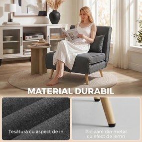 HOMCOM Fotoliu Extensibil 3 în 1 cu Spătar Reglabil pe 3 Niveluri și Pernă, Material Textil cu Aspect de In, Gri | Aosom Romania