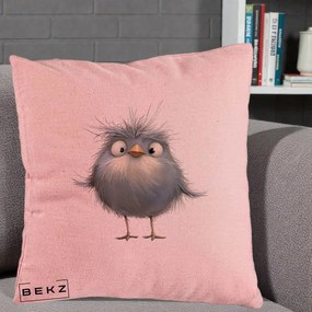 Perna Decorativa Pui Gri Pufos Zbarlit, 40x40 cm, Roz, Husa Detasabila, Perna Inclusa, BEKZ®
