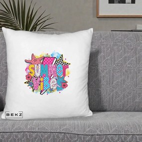 Perna Decorativa Summer Vibes Colorata, 40x40 cm, Alb Pufos, Husa Detasabila, Perna Inclusa, BEKZ®
