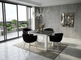 Scaun de masa din catifea ORION VELVET cu picioare argintii, negru