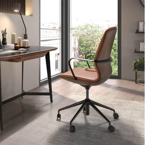 Scaun de birou modern piele sintetica si furnir de nuc Brown
