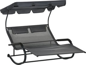 Outsunny Șezlong dublu pentru 2 persoane, incl. perne și baldachin, 200 cm x 139 cm x 140 cm, Gri închis | Aosom Romania