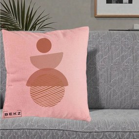 Perna Decorativa Geometric Boho Forme Terracotta, 40x40 cm, Roz, Husa Detasabila, Perna Inclusa, BEKZ®