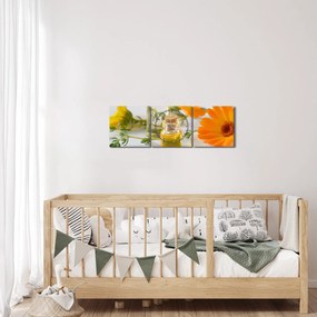 Tablou cu flori portocalii (cu ceas) (90x30 cm)