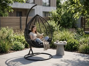 Fotoliu suspendat negru KOKON CARLO cu suport