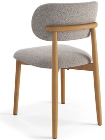 MAZZONI EXPORT ALDO Bej Latte (material Monza 60)/cadru stejar lăcuit - SCAUN DIN LEMN BOUCLÉ PENTRU SALON SUFRAGERIE BUCĂTĂRIE RETRO
