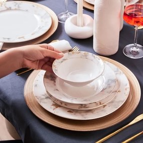 Set de masă 24 piese din porțelan, alb/gri