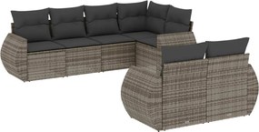 vidaXL Set canapele de grădină, 7 piese, cu perne, gri, poliratan
