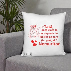 Cadou pentru Tata - Perna Personalizata Tata Nemuritor cu Fetita, 40x40 cm, Alb Pufos, Husa Detasabila, Perna Inclusa, BEKZ®