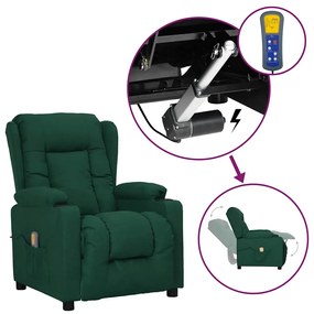 vidaXL Fotoliu de masaj cu ridicare, verde închis, material textil