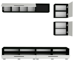 Living haaus Haga V15, Alb Lucios/Negru, MDF, L 240 cm