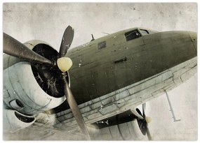 Tablou pe sticlă - Avion vechi cu elice (70x50 cm)