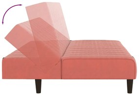 Canapea extensibila cu 2 locuri, cu taburet, roz, catifea Roz, Cu suport de picioare