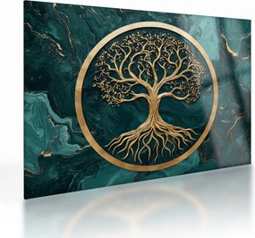 Tablou pe sticlă – Arborele vieții auriu în marmură (70x50 cm)