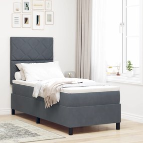 vidaXL Pat box spring cu saltea &amp; LED, gri închis, 80x200 cm catifea