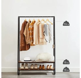 Suport pentru haine cu 2 rafturi TAYLOR 100x45x160 cm, maro rustic