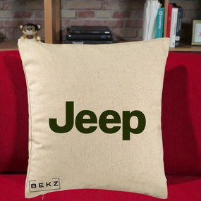 Perna Personalizata cu emblema Jeep, 40x40 cm, Bej, Husa Detasabila, Perna Inclusa, BEKZ®