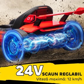 HOMCOM Go-Kart Electric pentru Copii cu Scaun Reglabil, 2 Motoare, Claxon, Lumini și Muzică, 120x76x53.5 cm, Roșu | Aosom Romania