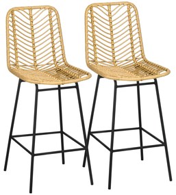 HOMCOM Lot de 2 taburete de bar design boem Înălțime 66 cm cu suport pentru picioare din metal și răchită PE, natural | Aosom Romania