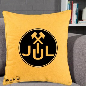 Perna Personalizata JUL Jiul Lupeni Fotbal, 40x40 cm, Galben, Husa Detasabila, Perna Inclusa, BEKZ®