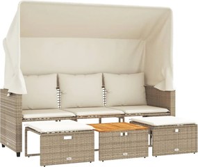 vidaXL Canapea de grădină 3 locuri baldachin/scaune, bej, poliratan