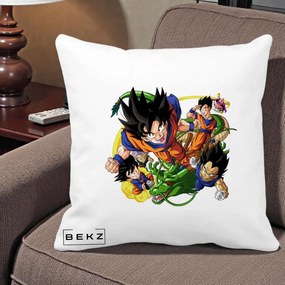 Perna Personalizata Dragon Ball Goku si Shenron Actiune, 40x40 cm, Alba Mata, Husa Detasabila, Perna Inclusa, BEKZ®
