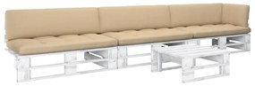 3066712 vidaXL Set mobilier din paleți cu perne, 4 piese, alb, lemn pin tratat