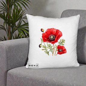 Perna Decorativa Maci Rosii Acuarela, 40x40 cm, Alb Pufos, Husa Detasabila, Perna Inclusa, BEKZ®