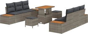 vidaXL Set de canapele pentru grădină cu pernă 9 pcs Gri Rattan poli