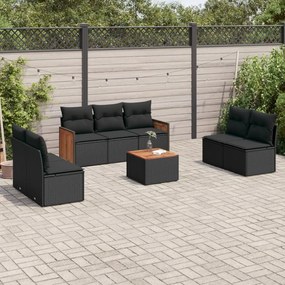 3227560 vidaXL Set mobilier de grădină cu perne, 8 piese, negru, poliratan
