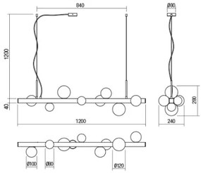 Lustră pe cablu Redo 01-2377 GOJI 8xG9/28W/230V negru