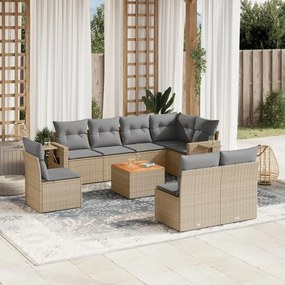 vidaXL Set canapele de grădină, 9 piese, cu perne, bej, poliratan
