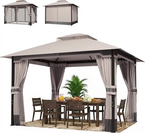 Outsunny Pavilion 3,6x3 m rezistent la apă Stabil rezistent la iarnă pavilion de grădină cu acoperiș dublu plasă anti-țânțari părți laterale orificii de scurgere | Aosom Romania