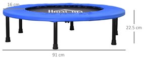 HOMCOM Trambulina Elastica pentru Jumping Fitness si Antrenament Acasa, Arcuri si Structura din Otel, Φ91x22.5cm, Negru si Albastru