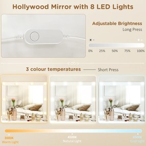 HOMCOM Masă de Machiaj cu Oglindă, 8 Lumini LED, Scaun și 7 Sertare Alb | Aosom Romania