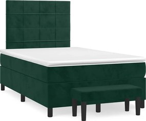 vidaXL Pat box spring cu saltea, verde închis, 120x200 cm, catifea
