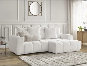 Colțar alb extensibil/cu spațiu de depozitare cu tapițerie din țesătură bouclé (cu colț pe partea dreaptă/cu șezlong) Roxelane – Bobochic Paris