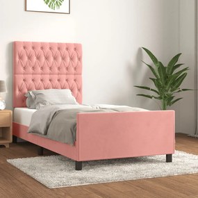 Cadru de pat cu tablie, roz, 100x200 cm, catifea Roz, 100 x 200 cm, Design cu nasturi