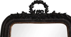 Oglindă de perete din lemn și polirășină, neagră, cu ramă sculptată și coroană de lauri, finisaj antichizat, 102 x 67 x 4 cm, „Corneille”