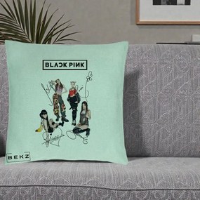 Perna Personalizata K-pop BLACKPINK Fotografie Grup Autografe Toate Membre, 40x40 cm, Verde Menta, Husa Detasabila, Perna Inclusa, BEKZ®