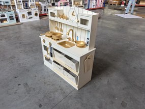 AIYAPLAY Bucătărie de Jucărie pentru Copii din Lemn, cu Lumini și Sunete, 4 Sertare din Material Textil, 12 Accesorii, Cadou, 3-6 Ani | Aosom Romania