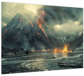 Tablou pe sticlă - Erupție vulcanică (70x50 cm)