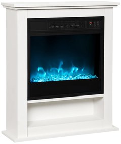 HOMCOM Șemineu electric 1800W, șemineu decorativ fals, efect de flacără în 9 culori și 5 niveluri de luminozitate, 62,5x20x72,5cm, alb | Aosom Romania