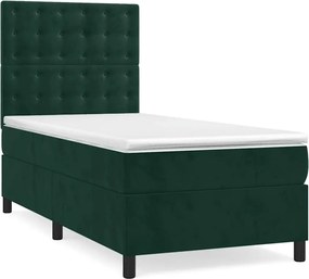 vidaXL Pat box spring cu saltea, verde închis, 90x190 cm, catifea